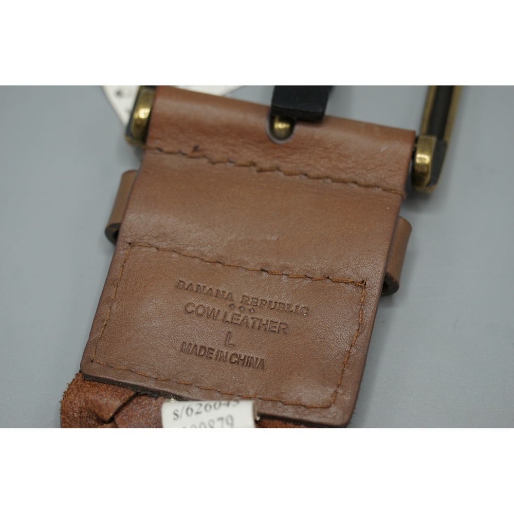 Banana Republic Brown Braided Leather Belt Wide Woven Brass Buckle Large NEW - Picture 5 of 7